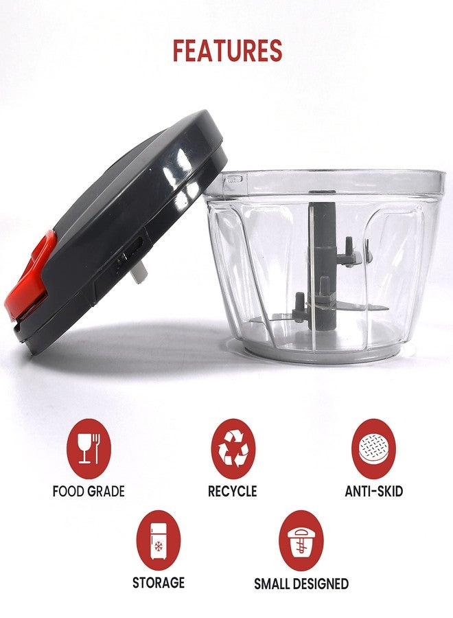 DeoDap Chopper for Kitchen | Vegetable Chopper & Cutter | Onion Chopper | Chopper for Kitchen Use | Hand Chopper for Kitchen | Cutter with 3 Blades for Chopping (Grey 450-ML) - Image 2